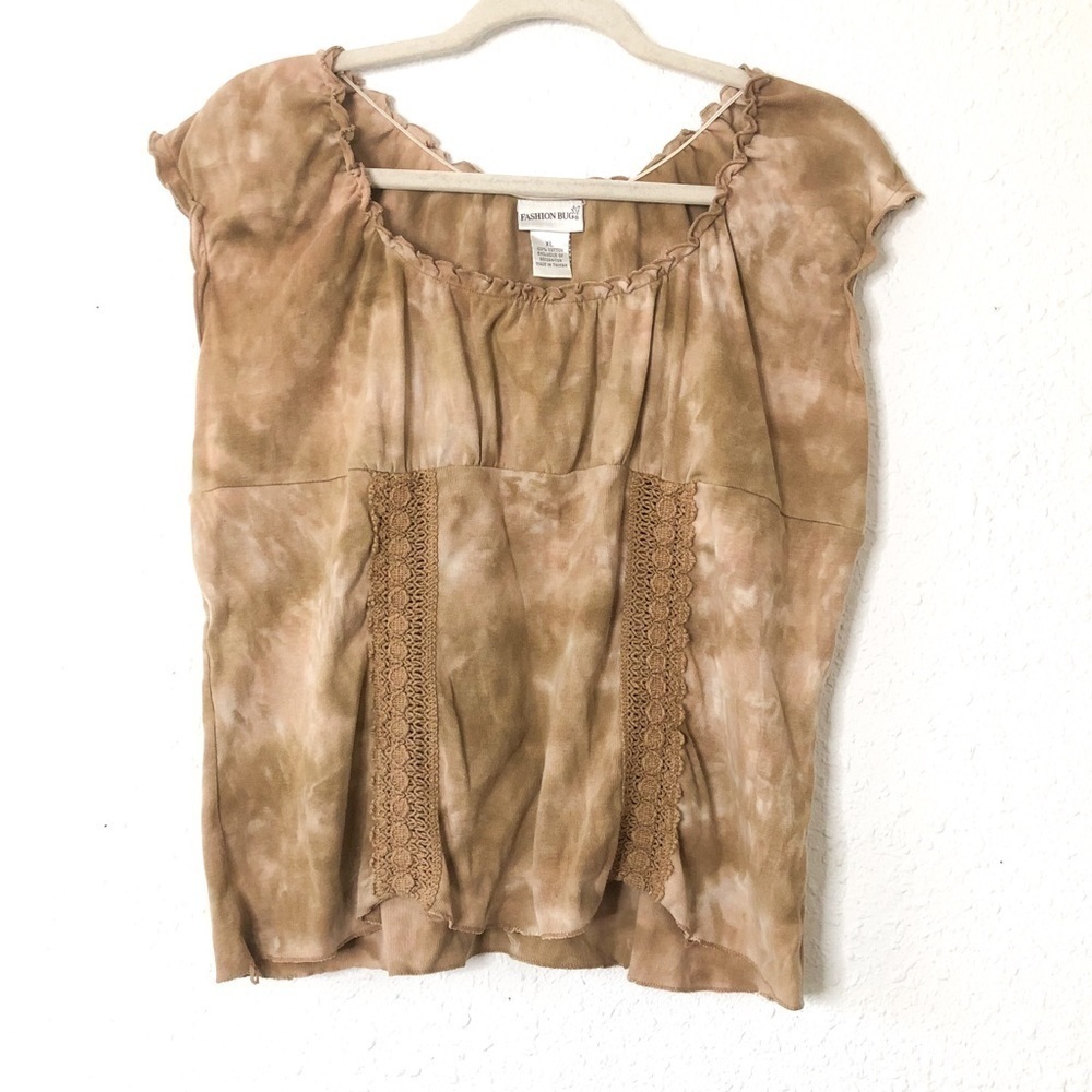 Y2K Fashion Bug Western Tie Dye Crochet Corset Look Top XL